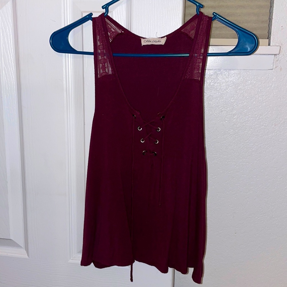 Burgundy Low Cut Tank Top